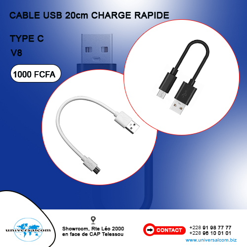 CABLE USB 20cm CHARGE RAPIDE